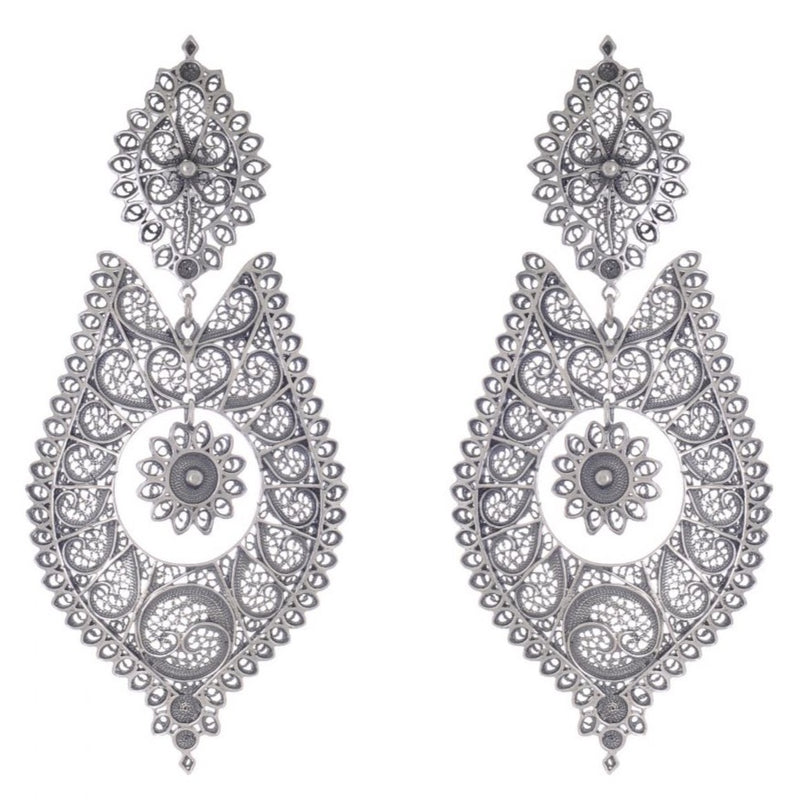 Elegantly Grand Sterling Silver Filigree "Queen" Earrings