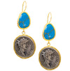 Ottoman Inspired Roman Coin Turquoise Drop Earrings