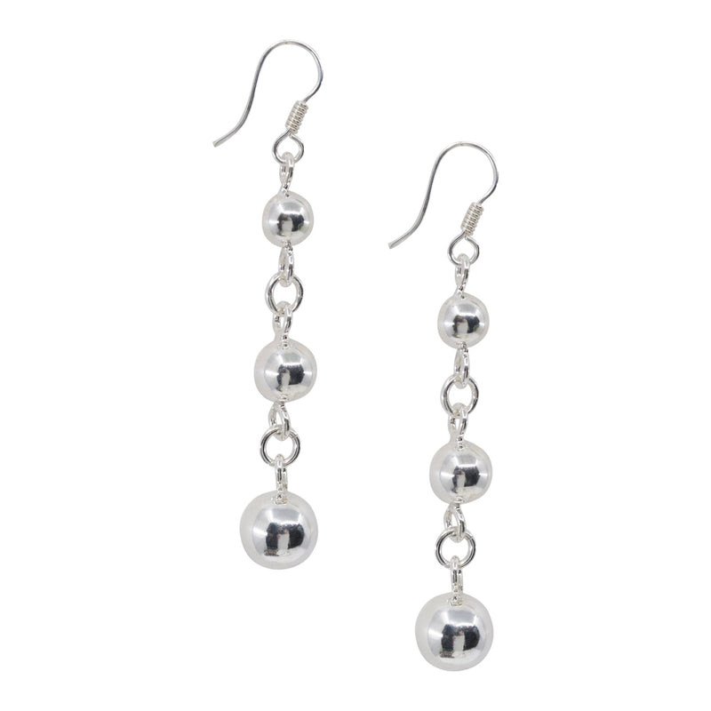 Spherical Solid Silver Long Drop Earrings from Taxco, Mexico